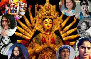 Women depicting various forms of Durga..