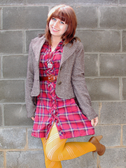 Plaid_shirtdress,_grey_jacket_and_opaque_yellow_patterned_tights