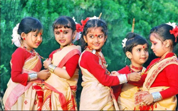 Little girls in traditional attire