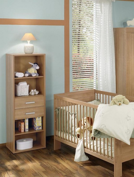 An old bookshelf can be used to store baby stuff