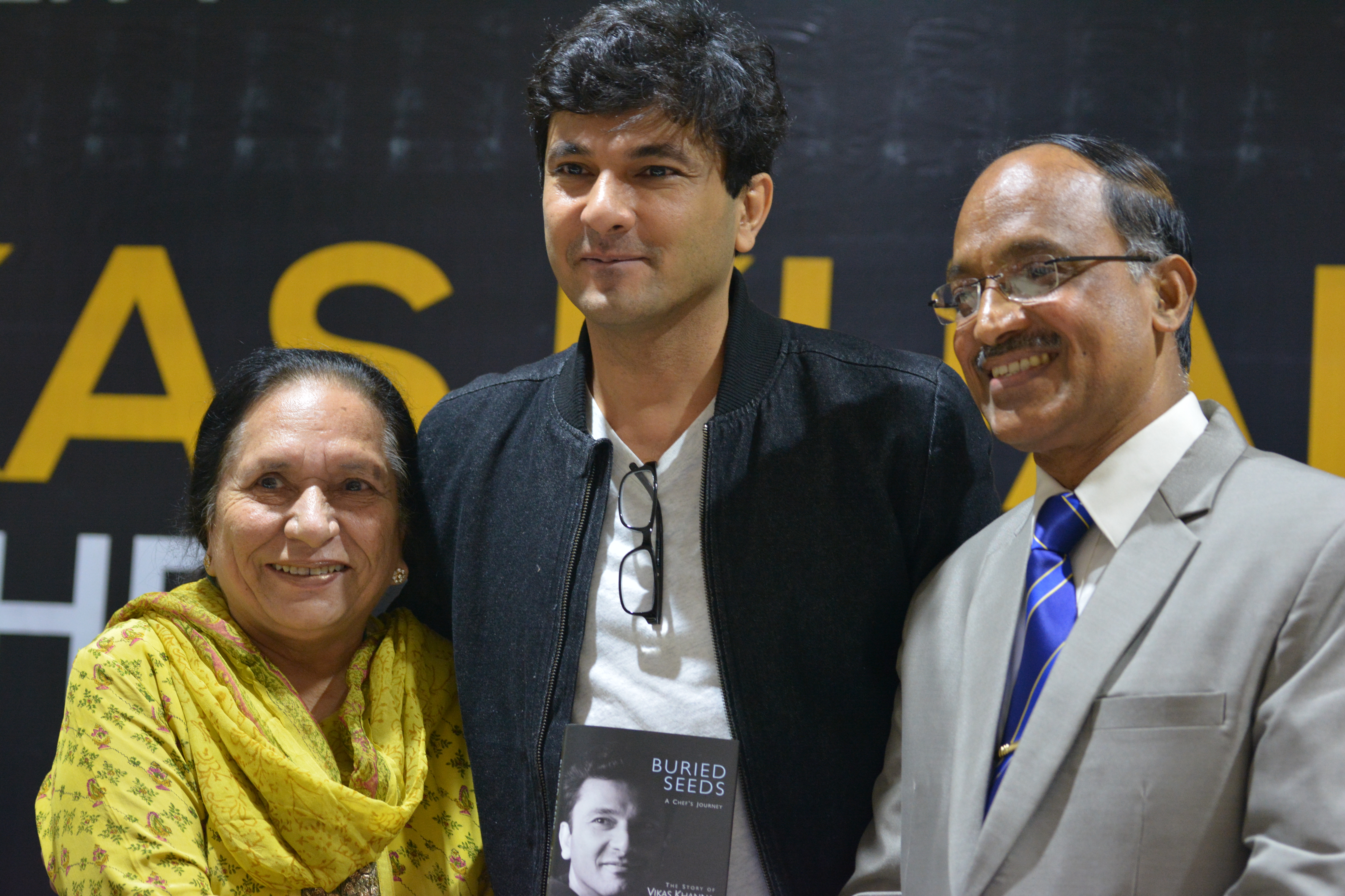 Vikas Khanna with his mom, Bindu Khanna and prof. Y.G. Tharakan
