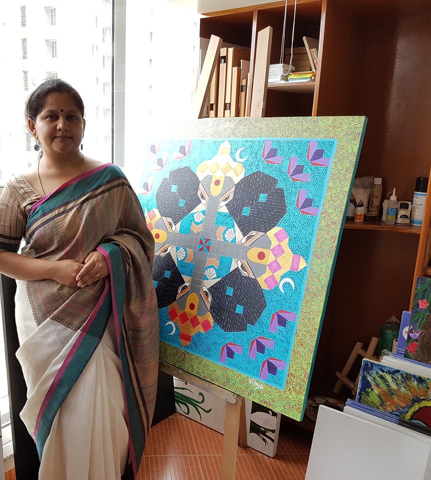 With one of the paintings from her 'Daivik' series