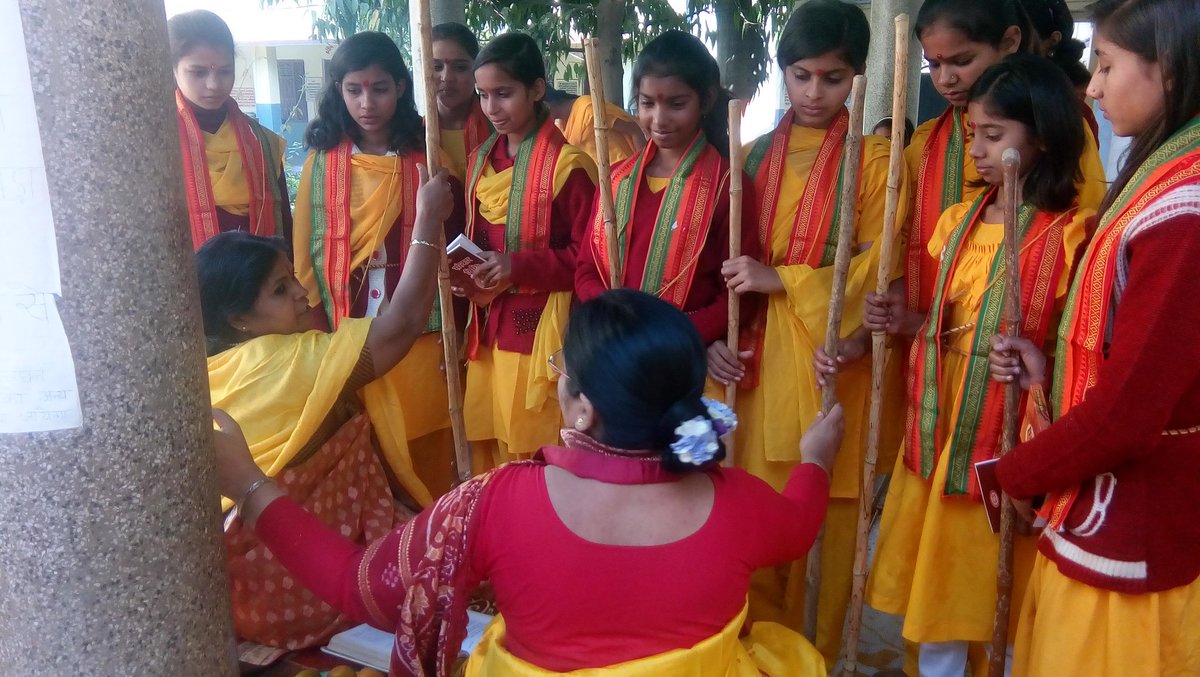 Students and teachers at Panini Kanya Mahavidyalaya
